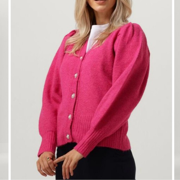 NWT Lollys Laundry Laura Cardigan Sweater Wool Pink Medium Jewel Buttons - Picture 11 of 12